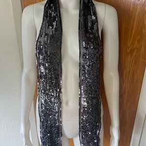 BCBGMaxAzria Dark Gray and Silver Sequin Scarf